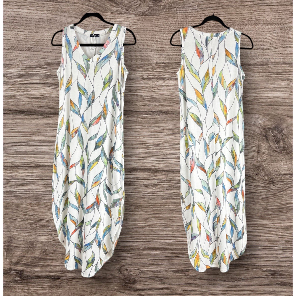 Sampeel Sleeveless Maxi Dress With Pockets Women's Size S Leafy Art Print NWOT